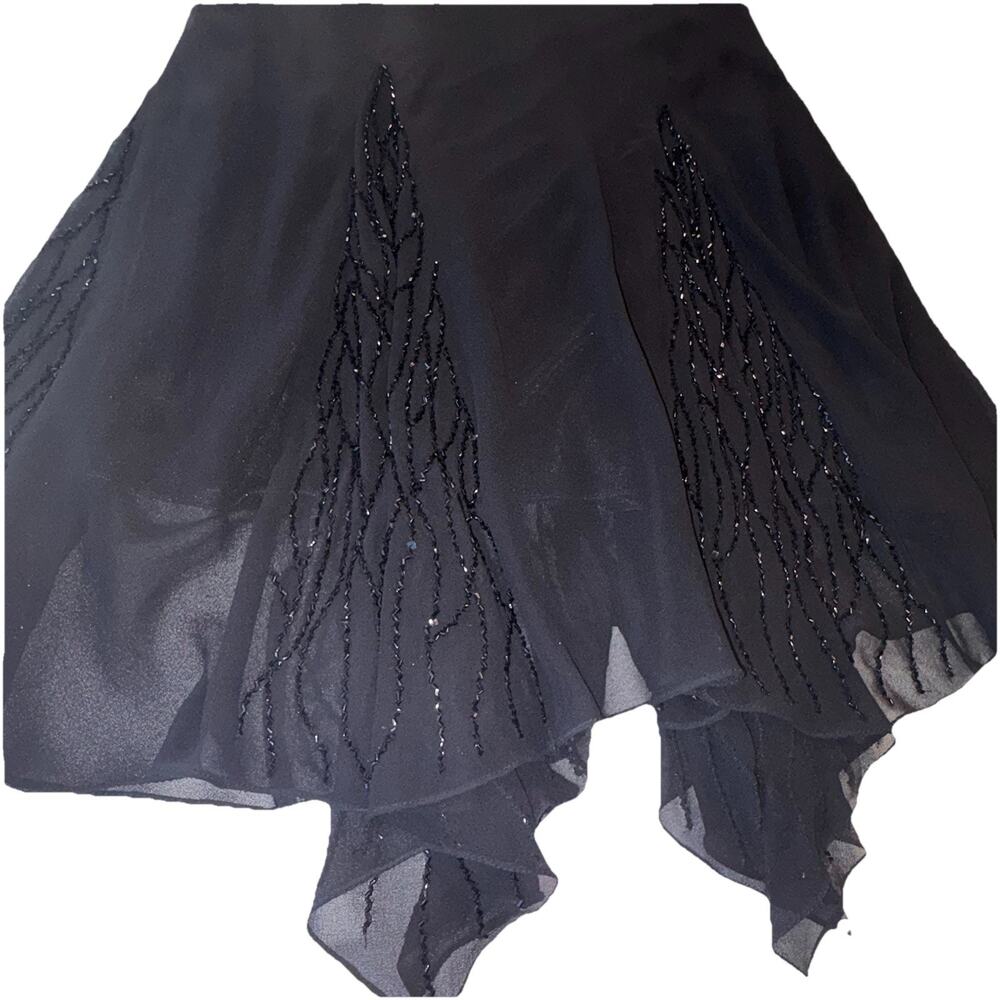VNTG J Kara 90s Fairycore Black Beaded Mesh Dress Flutter Sleeves asymmetrical - Picture 9 of 15